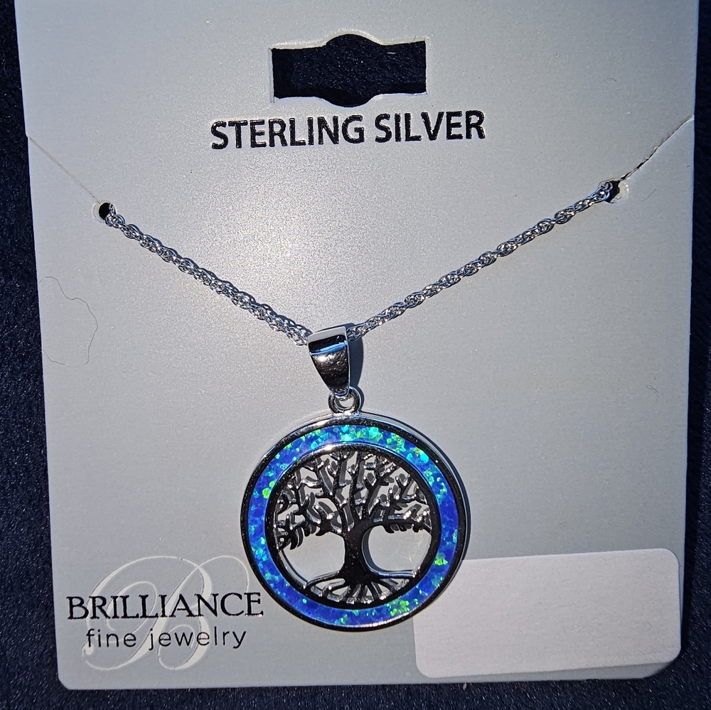 Sterling Silver Tree of Life Necklace with Blue Accents